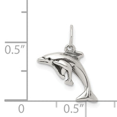 Sterling Silver 925 Antiqued Dolphin with Baby Charm Elegant Children's Jewelry