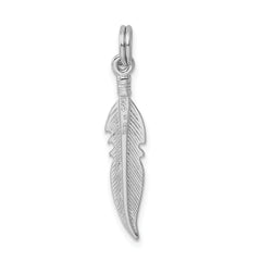 Sterling Silver 925 Men's Feather Pendant with Polished Rhodium Finish