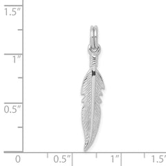 Sterling Silver 925 Men's Feather Pendant with Polished Rhodium Finish