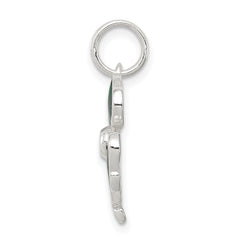 Sterling Silver 925 Clover Charm with Green Glass Accent