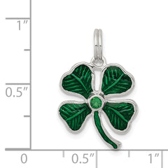 Sterling Silver 925 Clover Charm with Green Glass Accent