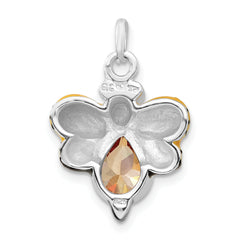 Sterling Silver Enamel Butterfly Charm with Orange CZ Accents