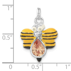 Sterling Silver Enamel Butterfly Charm with Orange CZ Accents