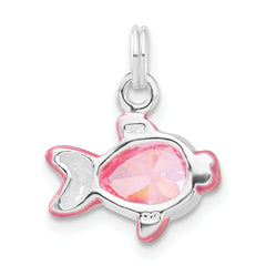 Sterling Silver Pink Enamel CZ Fish Charm Polished Elegance