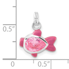 Sterling Silver Pink Enamel CZ Fish Charm Polished Elegance