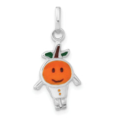 Sterling Silver Polished Enameled Orange Person Charm