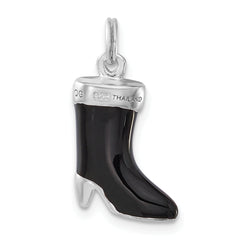 Sterling Silver 3D Boot Charm with Polished Enamel and CZ