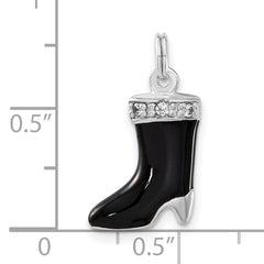 Sterling Silver 3D Boot Charm with Polished Enamel and CZ