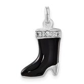 Sterling Silver Polished CZ & Black Enamel Boot Charm