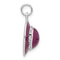 925 Sterling Silver Women's 3D Hat Pendant with Purple Enamel and CZ