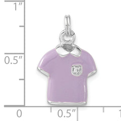Sterling Silver 3D Polo Shirt Charm with Purple Enamel and CZ