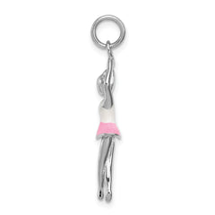 Sterling Silver 3D Ballerina Charm with Enamel Rhodium Finish
