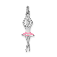 Sterling Silver 3D Ballerina Charm with Enamel Rhodium Finish