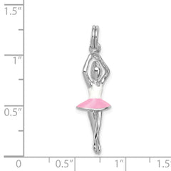 Sterling Silver 3D Ballerina Charm with Enamel Rhodium Finish