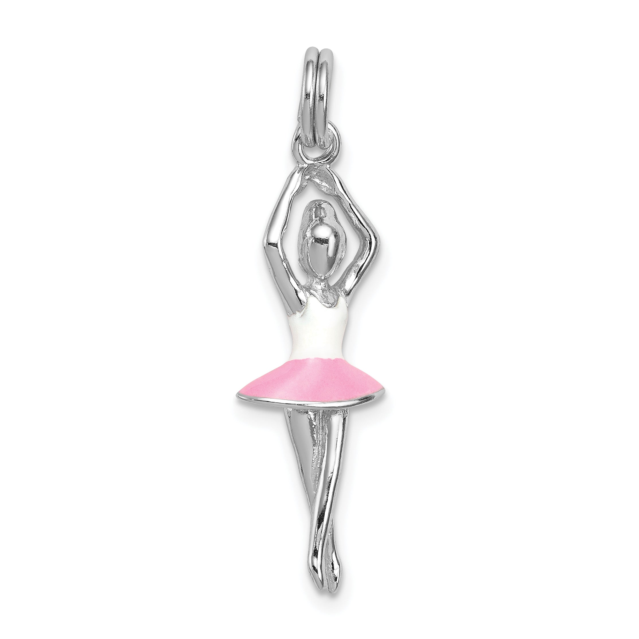 Sterling Silver Rhodium-platedEnamel Ballerina Charm