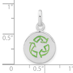 Sterling Silver 925 Enameled Green Recycle Charm Unisex Polished Finish