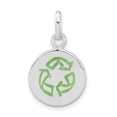 Sterling Silver Polished & Green Enameled Round Recycle Charm