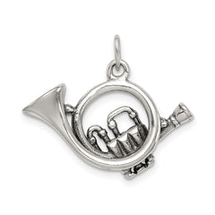 Sterling Silver 925 Antiqued French Horn Charm Men's 3D Vintage Style