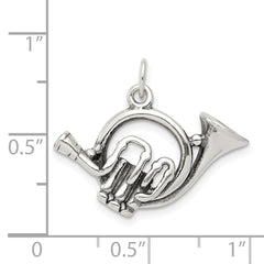 Sterling Silver 925 Antiqued French Horn Charm Men's 3D Vintage Style