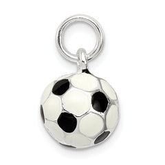 Sterling Silver Soccer Ball Charm with Polished Enamel Finish