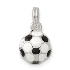 Sterling Silver Soccer Ball Charm with Polished Enamel Finish