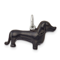 Sterling Silver Black Enamel Dachshund Pendant Charming Solid Jewelry