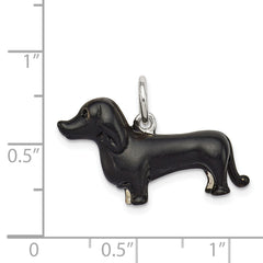Sterling Silver Black Enamel Dachshund Pendant Charming Solid Jewelry