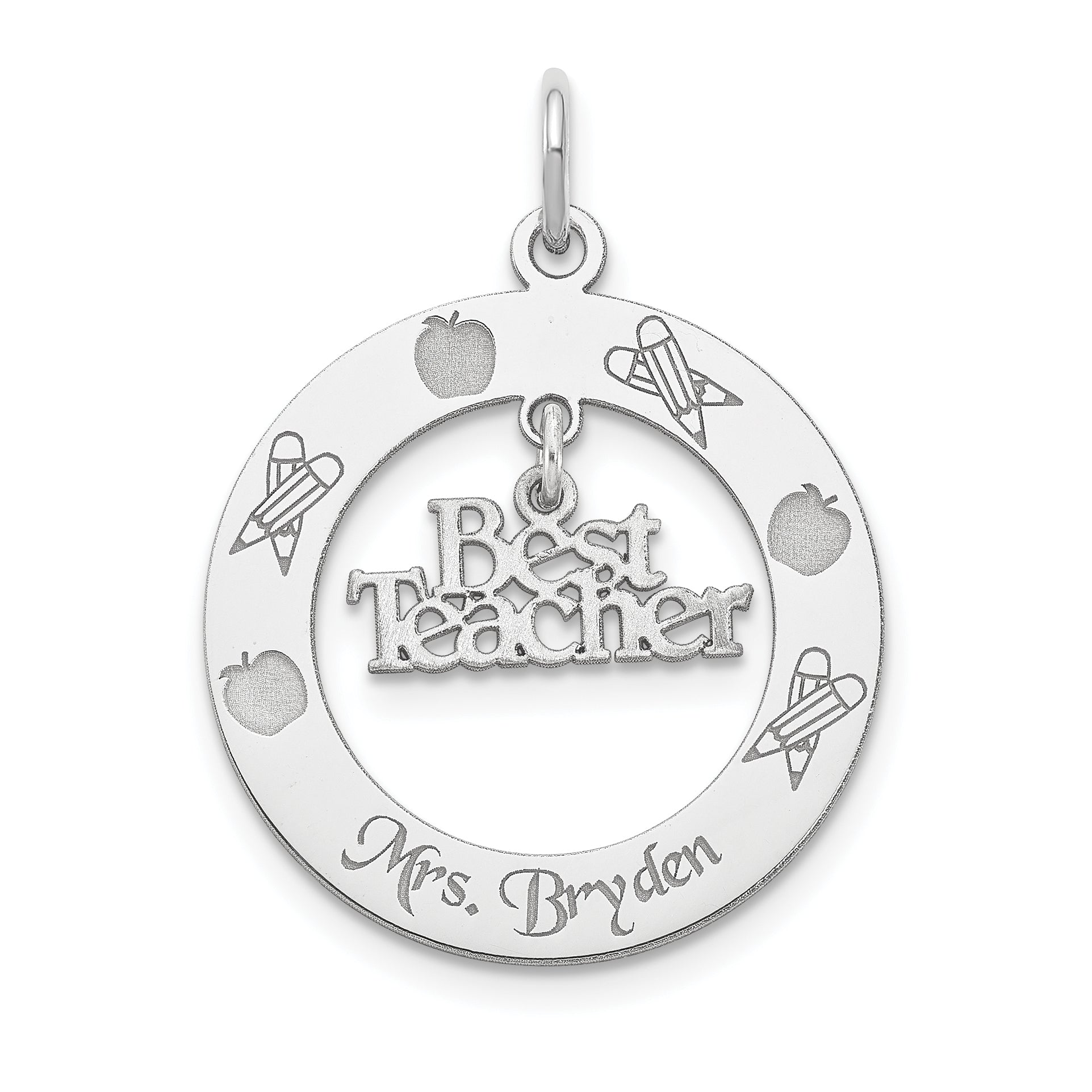 Sterling Silver Rhodium-plated Personalizable Best Teacher Charm