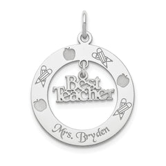 Sterling Silver Rhodium-plated Personalizable Best Teacher Charm