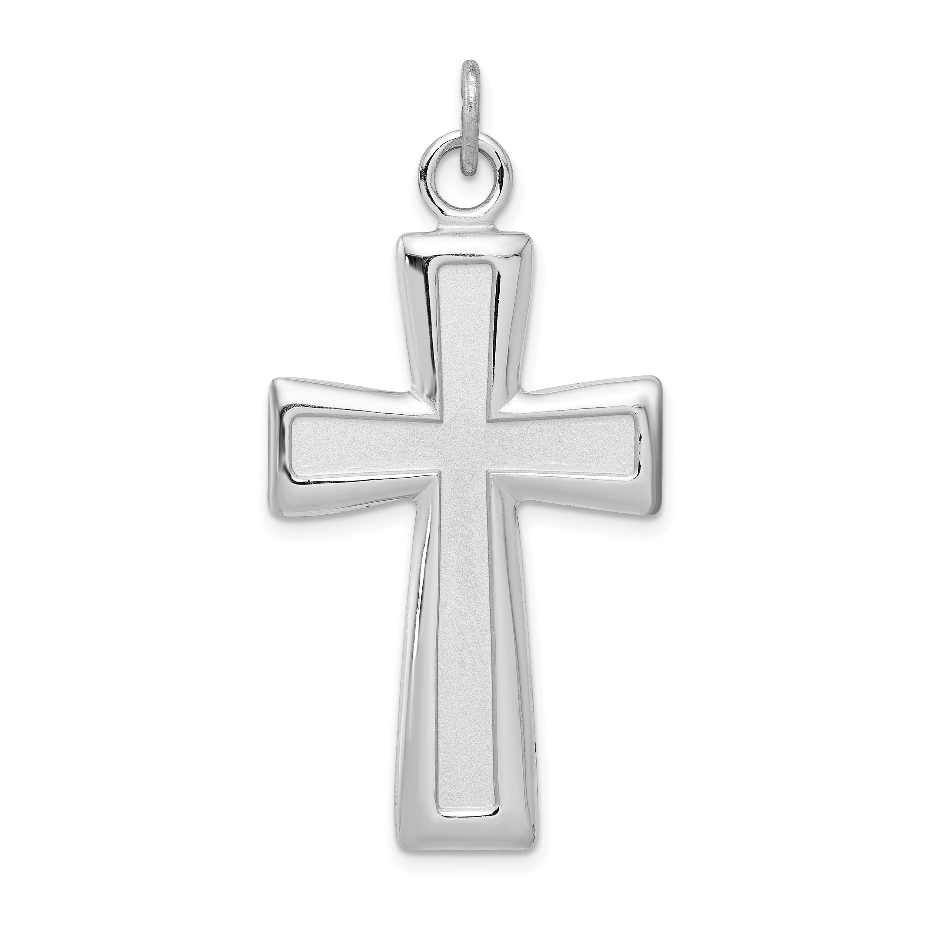 Sterling Silver Rhodium-plated Polished and Satin Cross Pendant