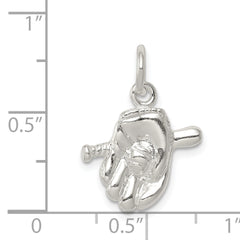 Sterling Silver Baseball Glove & Bat Charm Polished Solid Anti-Tarnish