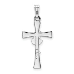 Sterling Silver Rhodium-Plated Cross Pendant with Epoxy Rose Center