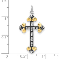 Sophia Jewelers Sterling Silver Vermeil Cross Pendant with Polished Black Enamel