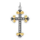 Sterling Silver Black Enamel & Gold-tone Vermeil Cross Pendant