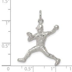 Sterling Silver 925 Baseball Pitcher Charm with Polished Finish