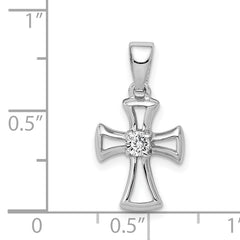 Sterling Silver 925 CZ Cross Pendant with Rhodium Polished Finish