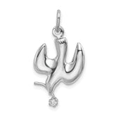 Sterling Silver Rhodium-plated Polished Dove with CZ Pendant