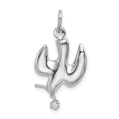 Sterling Silver Rhodium-plated Polished Dove with CZ Pendant