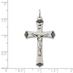 Sterling Silver Satin Halo Cross Pendant with Antique Finish