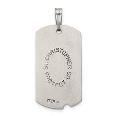 Sterling Silver 925 St. Christopher Dog Tag Pendant with Antiqued Finish