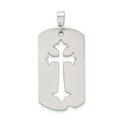 Sterling Silver 925 Cross Dog Tag Pendant Polished Unisex Design