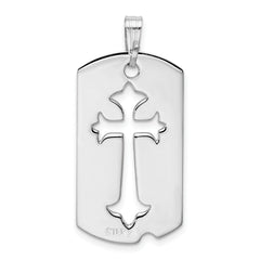 Sterling Silver 925 Rhodium Plated Cross Dog Tag Pendant Elegant Design