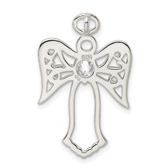 Sterling Silver 925 Angel Pendant with Clear CZ Elegant Polished Finish