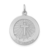 Sterling Silver Rhodium-plated Brushed Confirmation Medal Pendant
