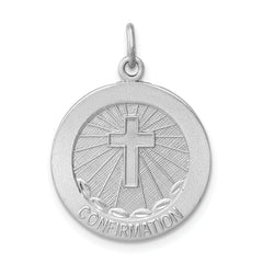 Sterling Silver Rhodium-plated Brushed Confirmation Medal Pendant