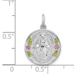 925 Sterling Silver Polished Miraculous Medal Pendant with Rhodium Plating