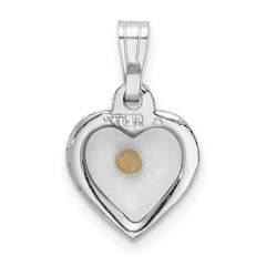 Sterling Silver Rhodium-Plated Heart Pendant with Mustard Seed, Polished Finish