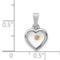 Sterling Silver Rhodium-Plated Heart Pendant with Mustard Seed, Polished Finish