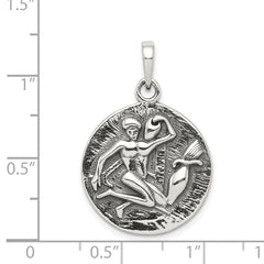 925 Sterling Silver Aquarius Zodiac Pendant with Antique Finish 29mm
