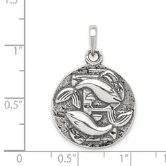 Antique Finish Sterling Silver Pisces Zodiac Pendant by Sophia Jewelers